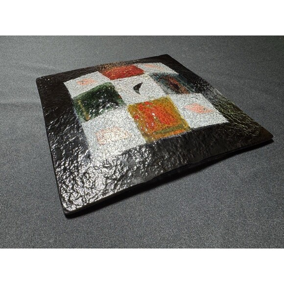Decorative Square Platter Handmade Fused Glass Patchwork Centerpiece  8.25" - Picture 4 of 8